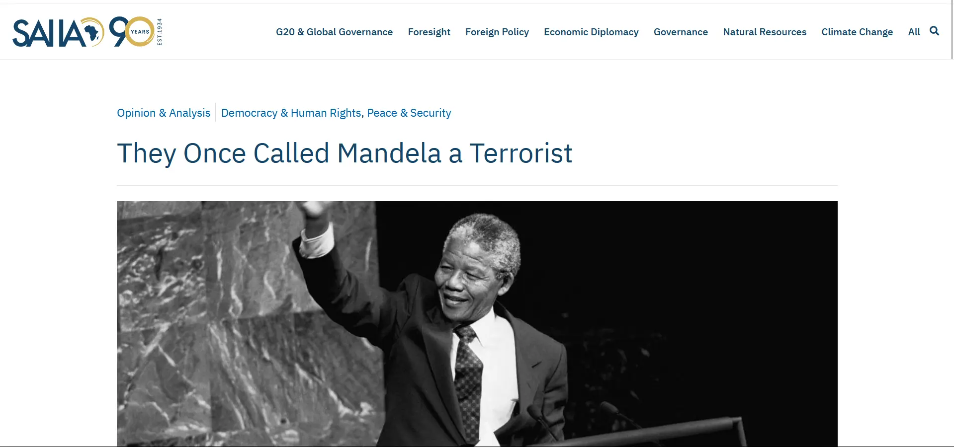 article stating Mandela was once claimed a terrorist